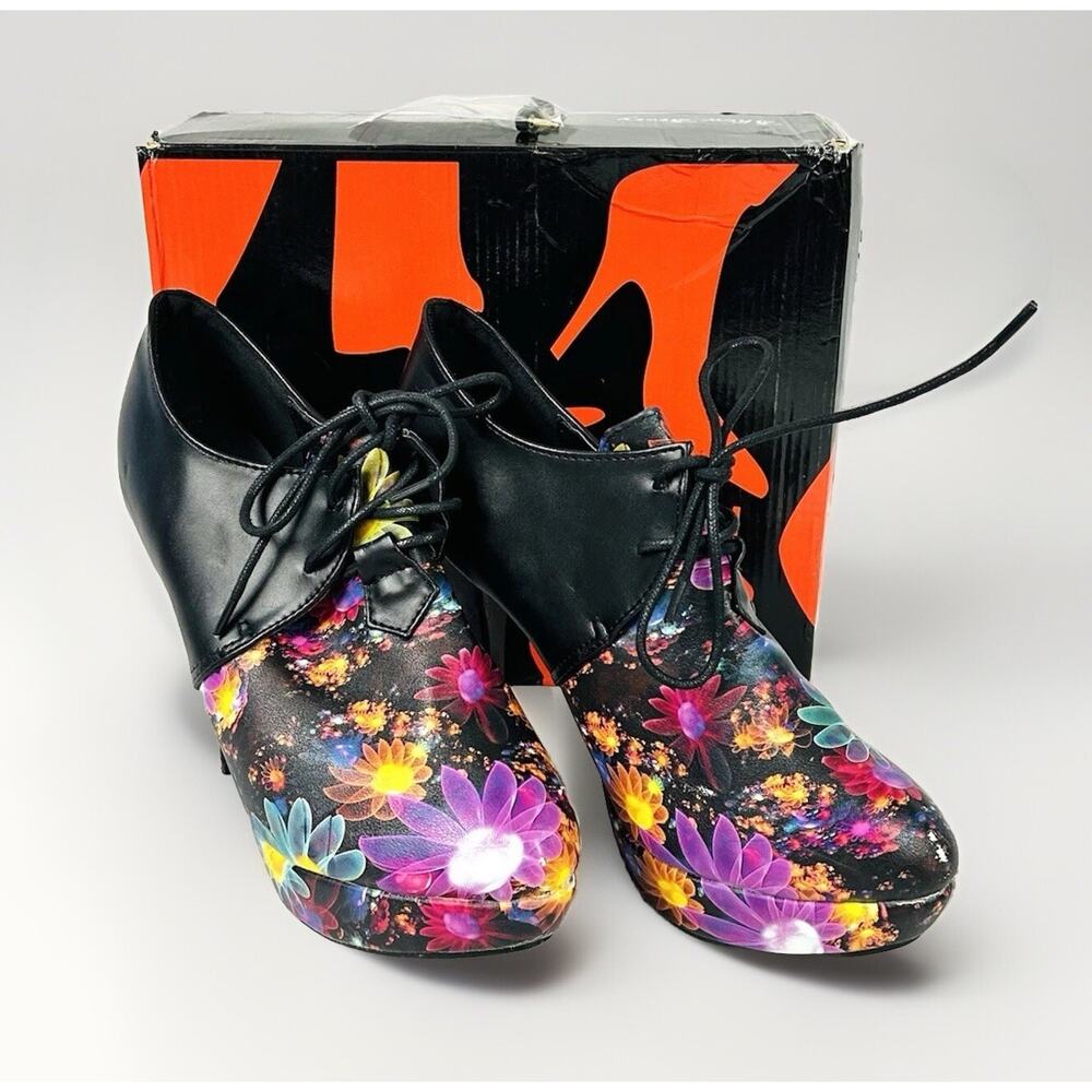 Show Story Black Floral 5” Platform Lace Up Bootie High Heels Size 41 / US 9